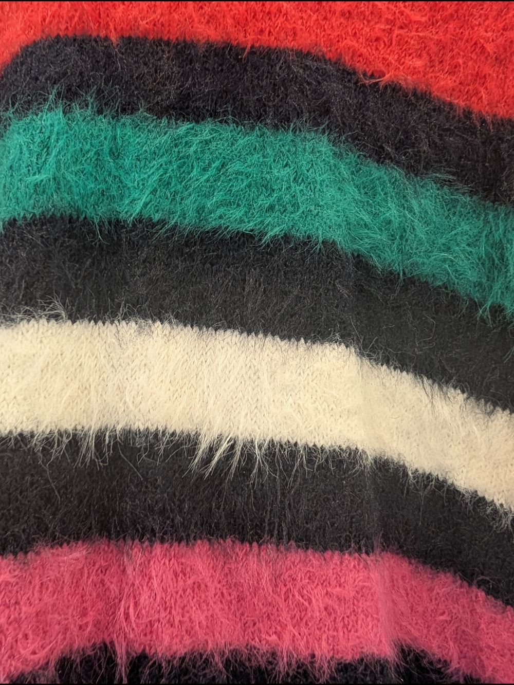 Target Fuzzy Striped Crewneck Sweater in Black, Red, Pink, Green, Blue, Cream - Picture 2 of 3